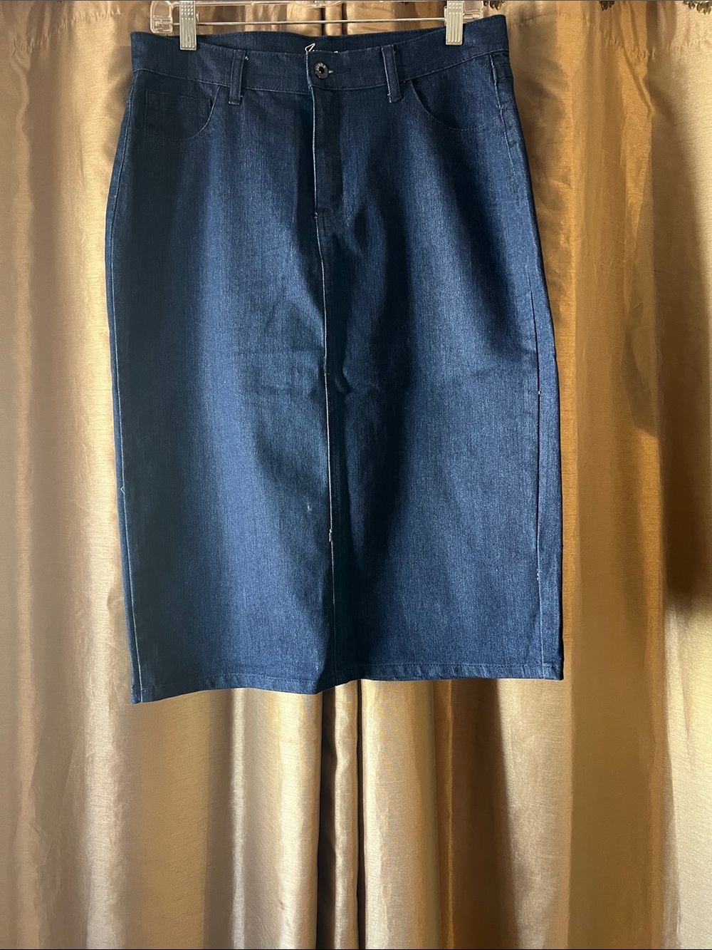 Classic Dark Blue Denim Pencil Skirt